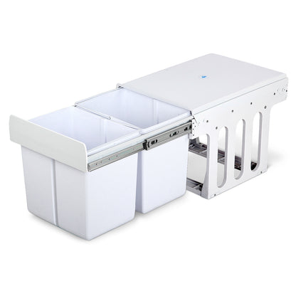 Cefito Pull Out Bin Kitchen Double Basket 2X15L White-Home &amp; Garden &gt; Kitchen Bins &gt; Pull Out Bins-PEROZ Accessories