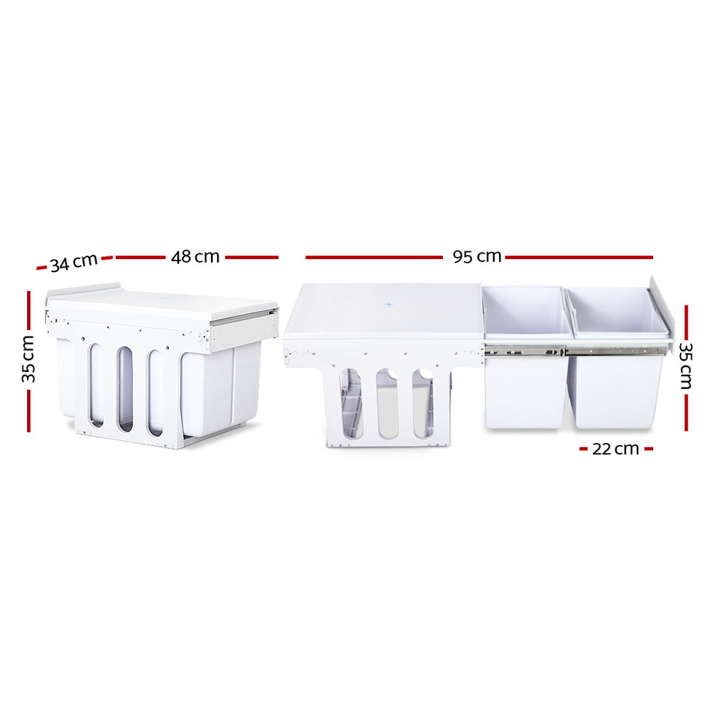 Cefito Pull Out Bin Kitchen Double Basket 2X15L White-Home &amp; Garden &gt; Kitchen Bins &gt; Pull Out Bins-PEROZ Accessories