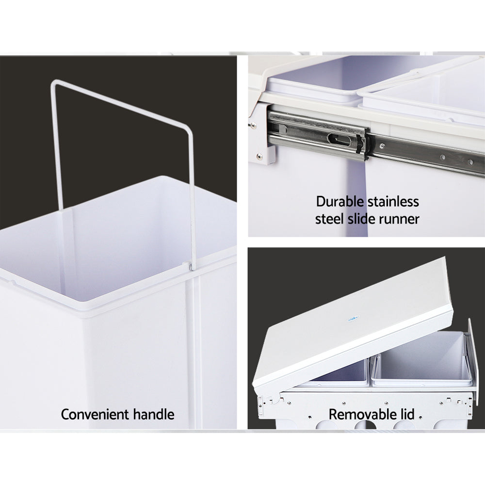 Cefito Pull Out Bin Kitchen Double Basket 2X15L White-Home &amp; Garden &gt; Kitchen Bins &gt; Pull Out Bins-PEROZ Accessories