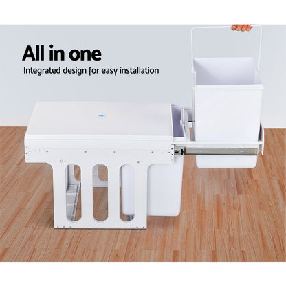 Cefito Pull Out Bin Kitchen Double Basket 2X15L White-Home &amp; Garden &gt; Kitchen Bins &gt; Pull Out Bins-PEROZ Accessories