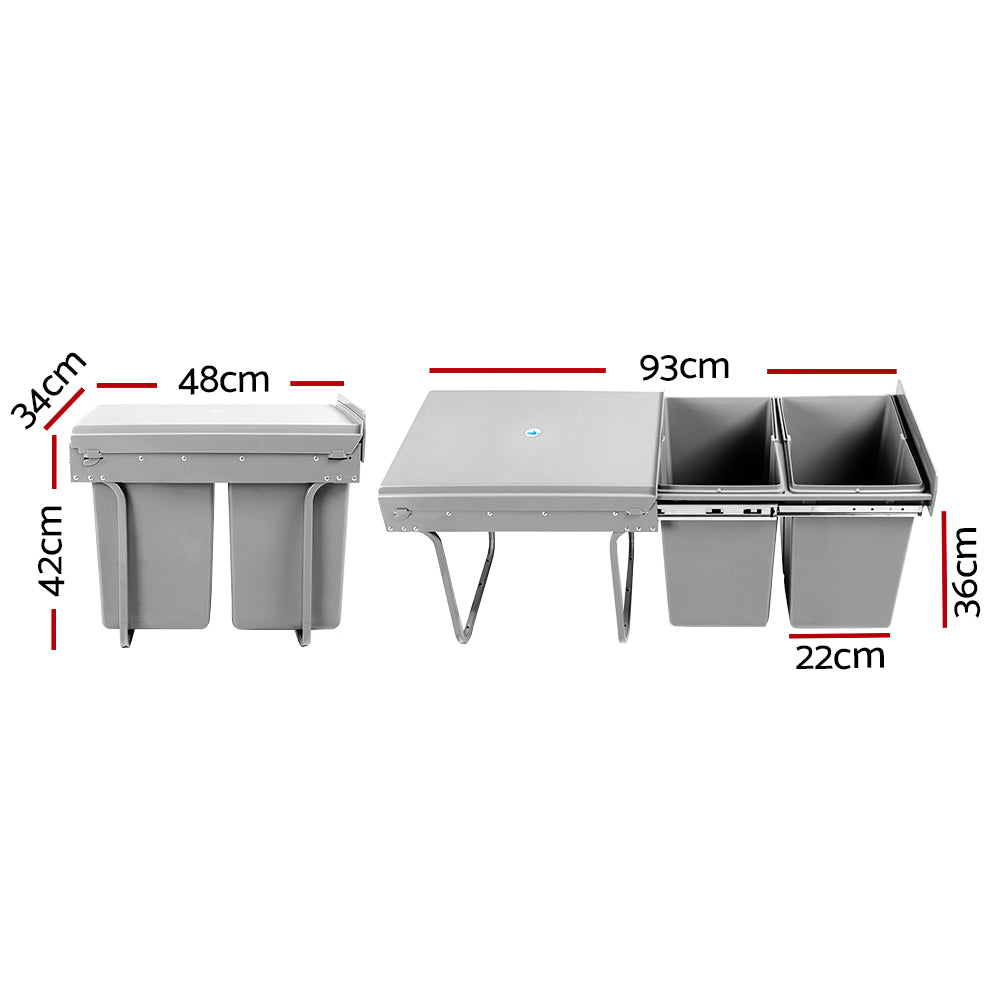 Cefito Pull Out Bin Kitchen Double Basket 2X20L Grey-Home &amp; Garden &gt; Kitchen Bins &gt; Pull Out Bins-PEROZ Accessories