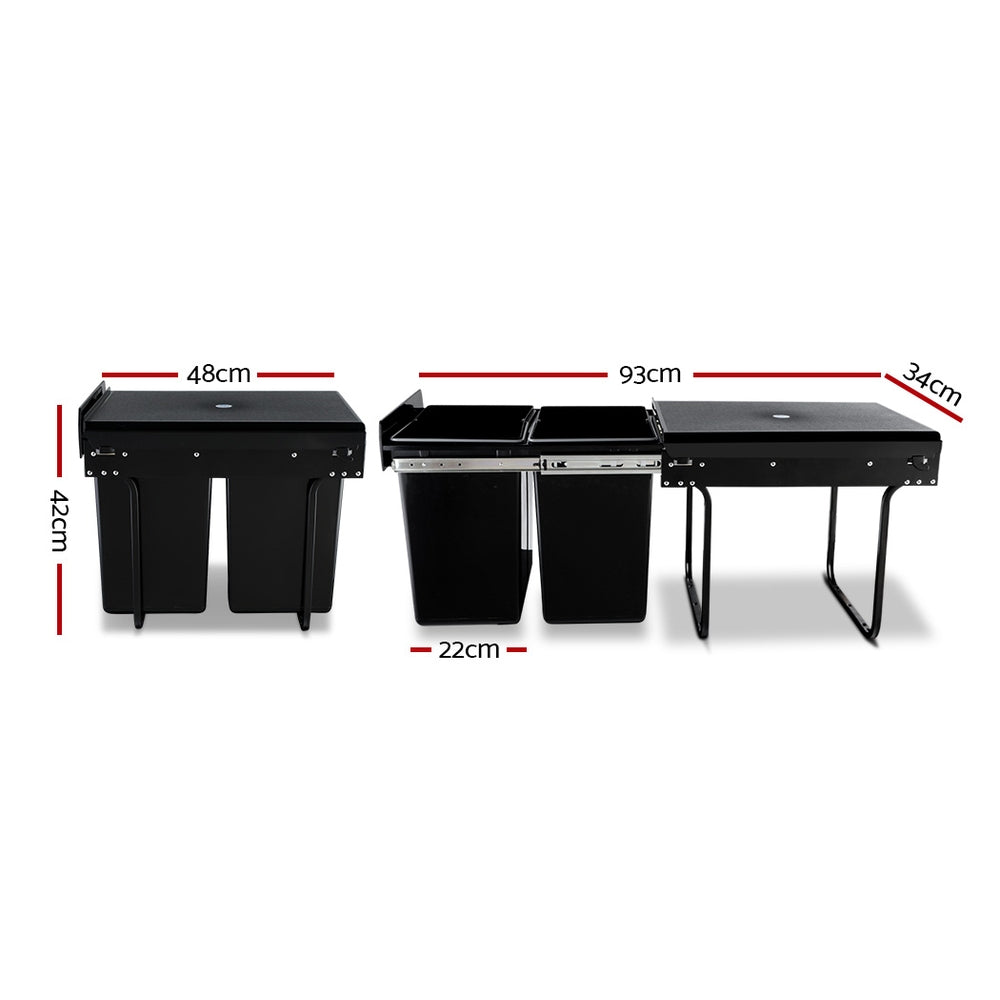 Cefito Pull Out Bin Kitchen Double Basket 2X20L Black-Home &amp; Garden &gt; Kitchen Bins &gt; Pull Out Bins-PEROZ Accessories