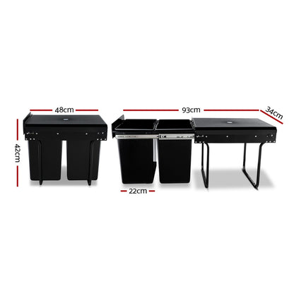 Cefito Pull Out Bin Kitchen Double Basket 2X20L Black-Home &amp; Garden &gt; Kitchen Bins &gt; Pull Out Bins-PEROZ Accessories
