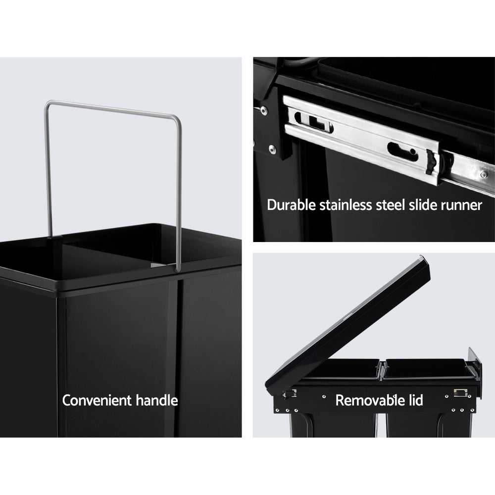 Cefito Pull Out Bin Kitchen Double Basket 2X20L Black-Home &amp; Garden &gt; Kitchen Bins &gt; Pull Out Bins-PEROZ Accessories