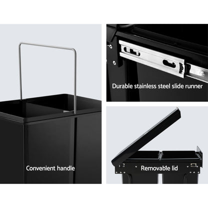 Cefito Pull Out Bin Kitchen Double Basket 2X20L Black-Home &amp; Garden &gt; Kitchen Bins &gt; Pull Out Bins-PEROZ Accessories