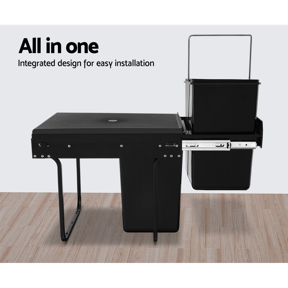 Cefito Pull Out Bin Kitchen Double Basket 2X20L Black-Home &amp; Garden &gt; Kitchen Bins &gt; Pull Out Bins-PEROZ Accessories