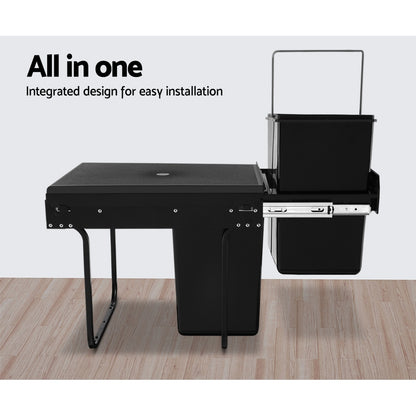 Cefito Pull Out Bin Kitchen Double Basket 2X20L Black-Home &amp; Garden &gt; Kitchen Bins &gt; Pull Out Bins-PEROZ Accessories