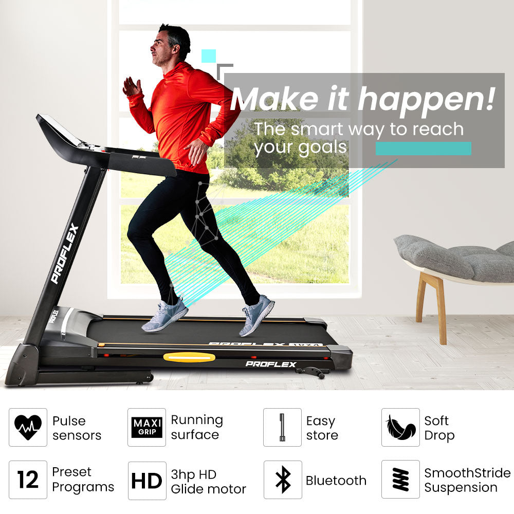 PROFLEX TRX4 Electric Treadmill, Medium Size, Foldable, Suspension, Bluetooth, USB/MP3, Pulse Sensors, Fitness Tracker-Walking Pad-PEROZ Accessories
