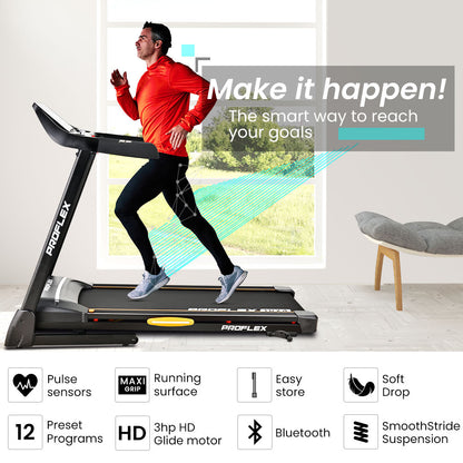 PROFLEX TRX4 Electric Treadmill, Medium Size, Foldable, Suspension, Bluetooth, USB/MP3, Pulse Sensors, Fitness Tracker-Walking Pad-PEROZ Accessories