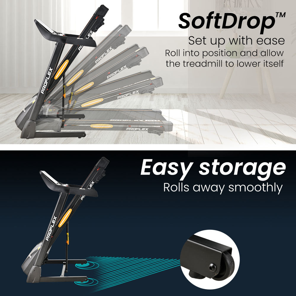 PROFLEX TRX4 Electric Treadmill, Medium Size, Foldable, Suspension, Bluetooth, USB/MP3, Pulse Sensors, Fitness Tracker-Walking Pad-PEROZ Accessories