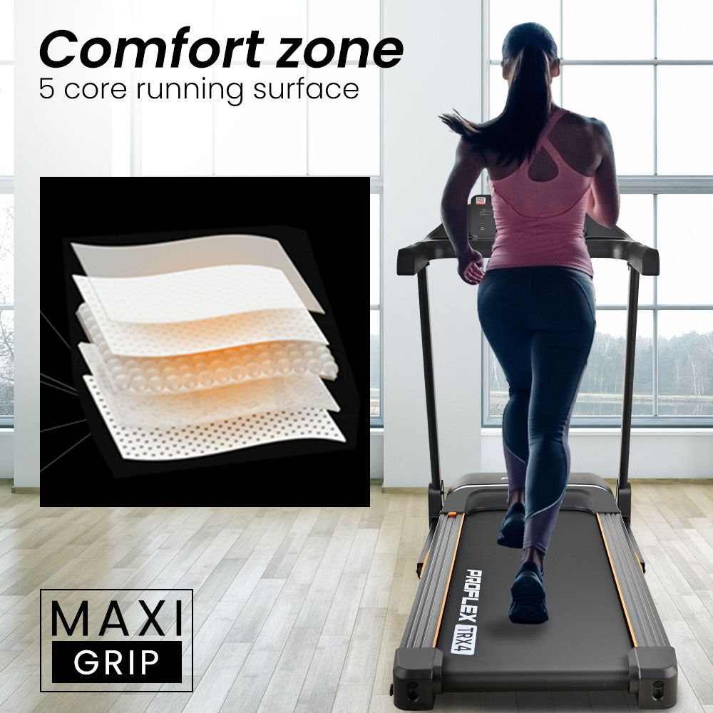PROFLEX TRX4 Electric Treadmill, Medium Size, Foldable, Suspension, Bluetooth, USB/MP3, Pulse Sensors, Fitness Tracker-Walking Pad-PEROZ Accessories