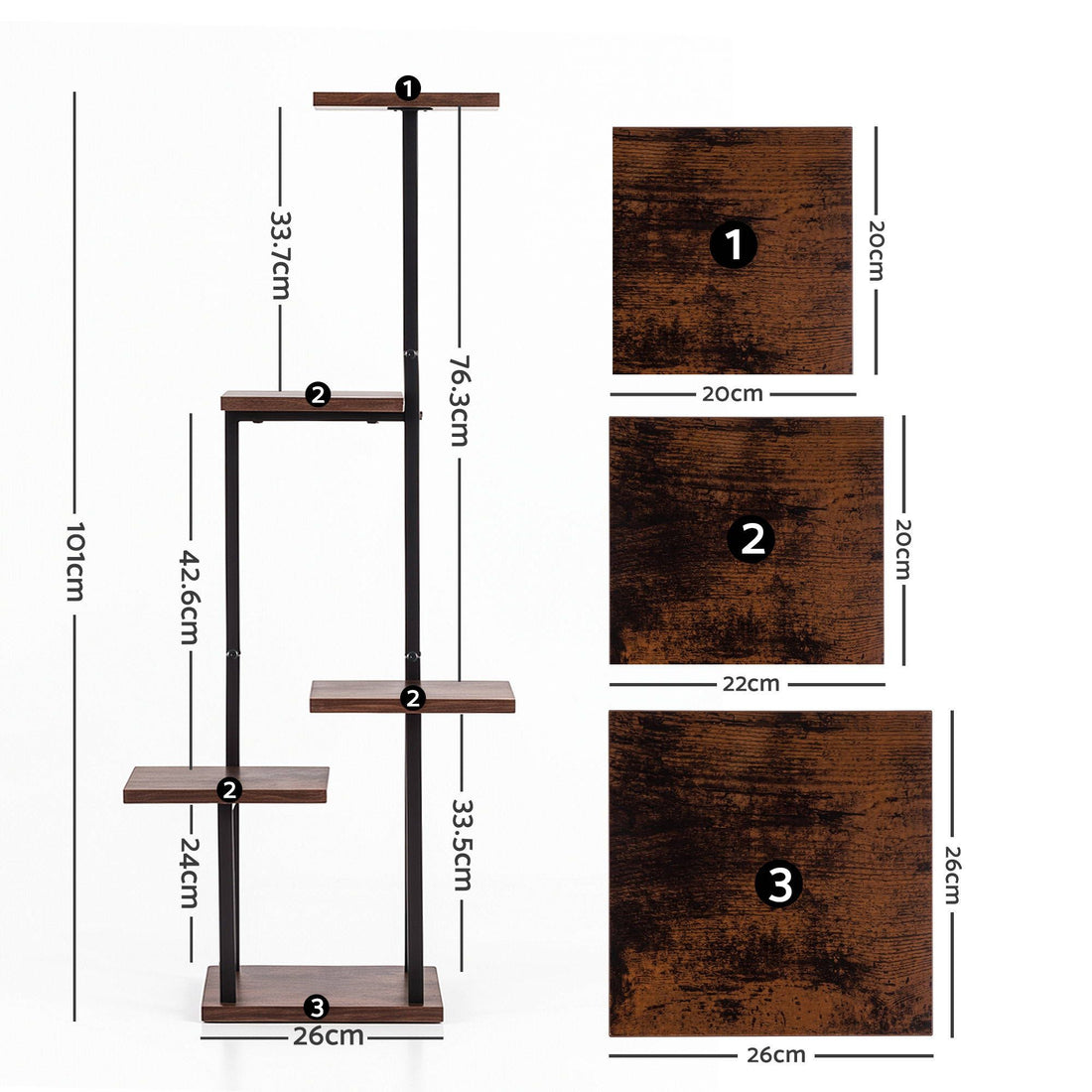 Artiss 5-Tier Plant Stand Indoor Outdoor, Metal &amp; Wood Pot Plant Shelf, Tall Display Rack for Multiple Plants, Tiered Flower Holder for Patio Garden Balcony Living Room Corner Bedroom, Brown-Home &amp; Garden > Artificial Plants > Pots, Planters &amp; Accessories-PEROZ Accessories