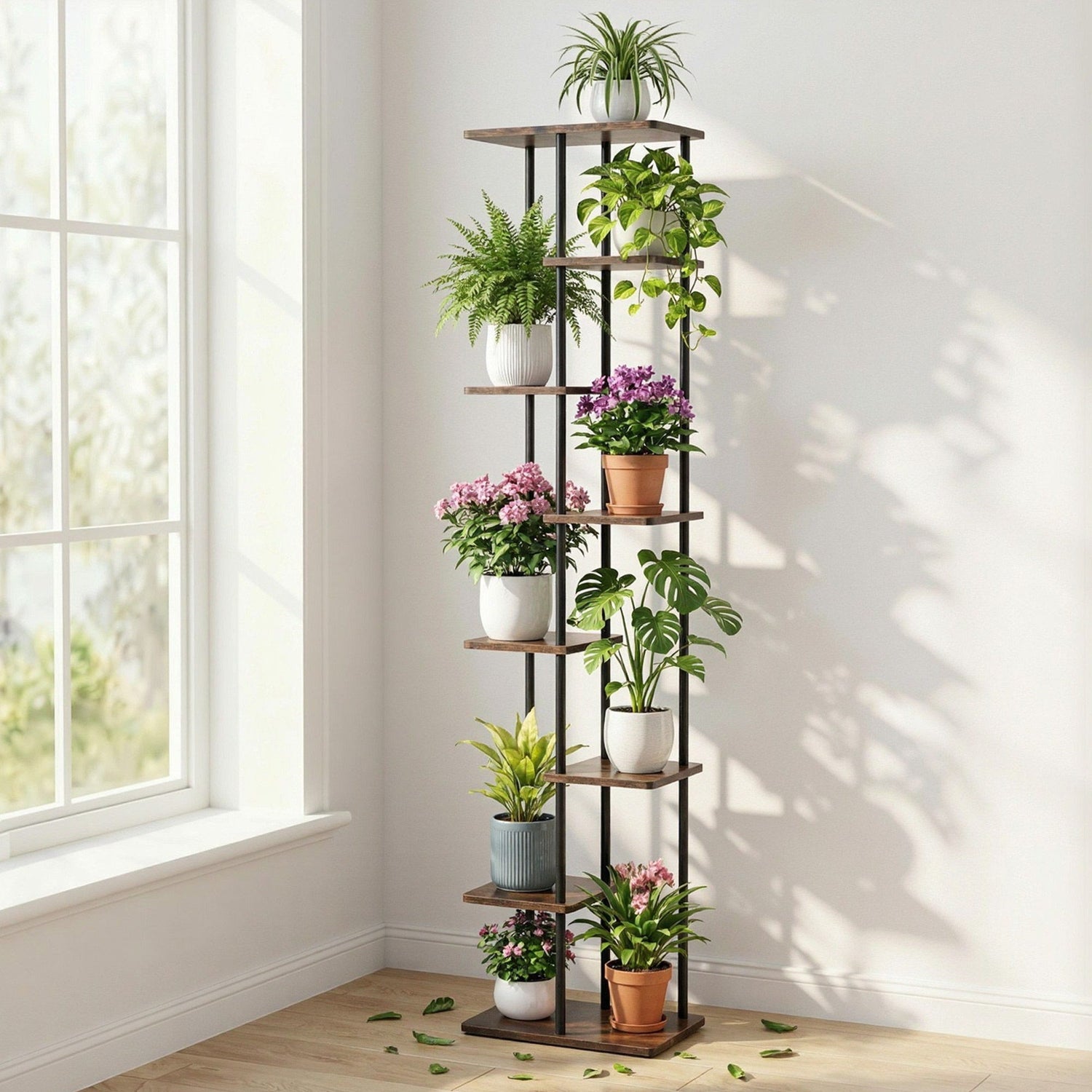 Artiss 8 Tiers Plant Stand Metal Flower Pots Shelf Indoor Outdoor Garden Home-Home &amp; Garden > Artificial Plants > Pots, Planters &amp; Accessories-PEROZ Accessories