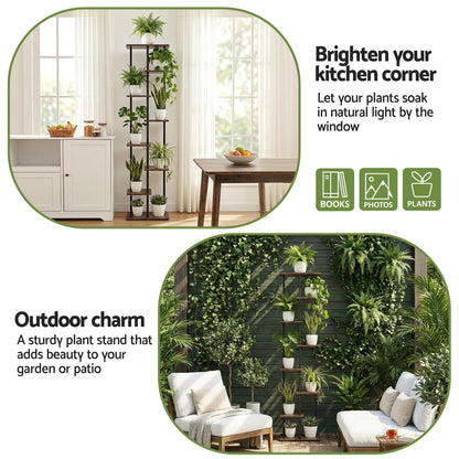 Artiss 8 Tiers Plant Stand Metal Flower Pots Shelf Indoor Outdoor Garden Home-Home &amp; Garden > Artificial Plants > Pots, Planters &amp; Accessories-PEROZ Accessories