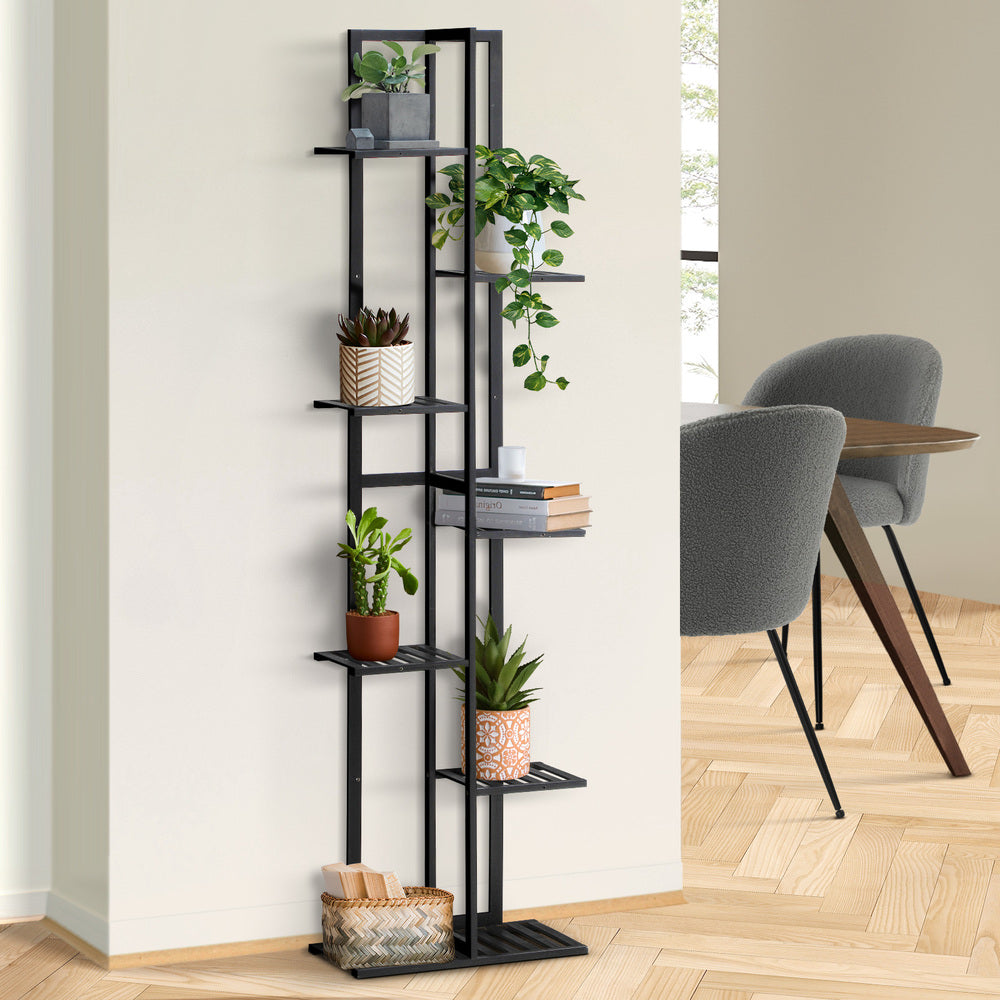 Livsip 7 Tiers Bamboo Plant Stand Staged Black-Plant Stand-PEROZ Accessories
