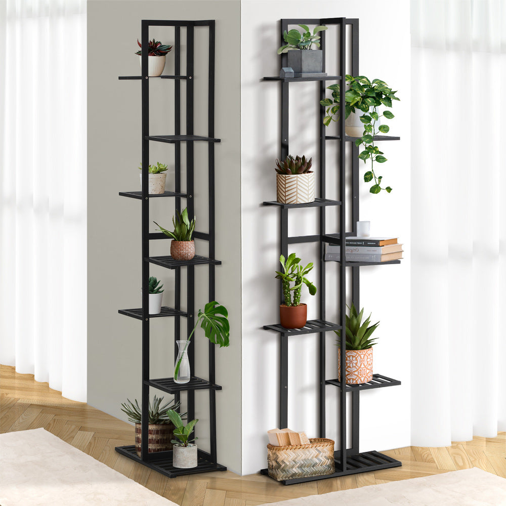 Livsip 7 Tiers Bamboo Plant Stand Staged Black-Plant Stand-PEROZ Accessories
