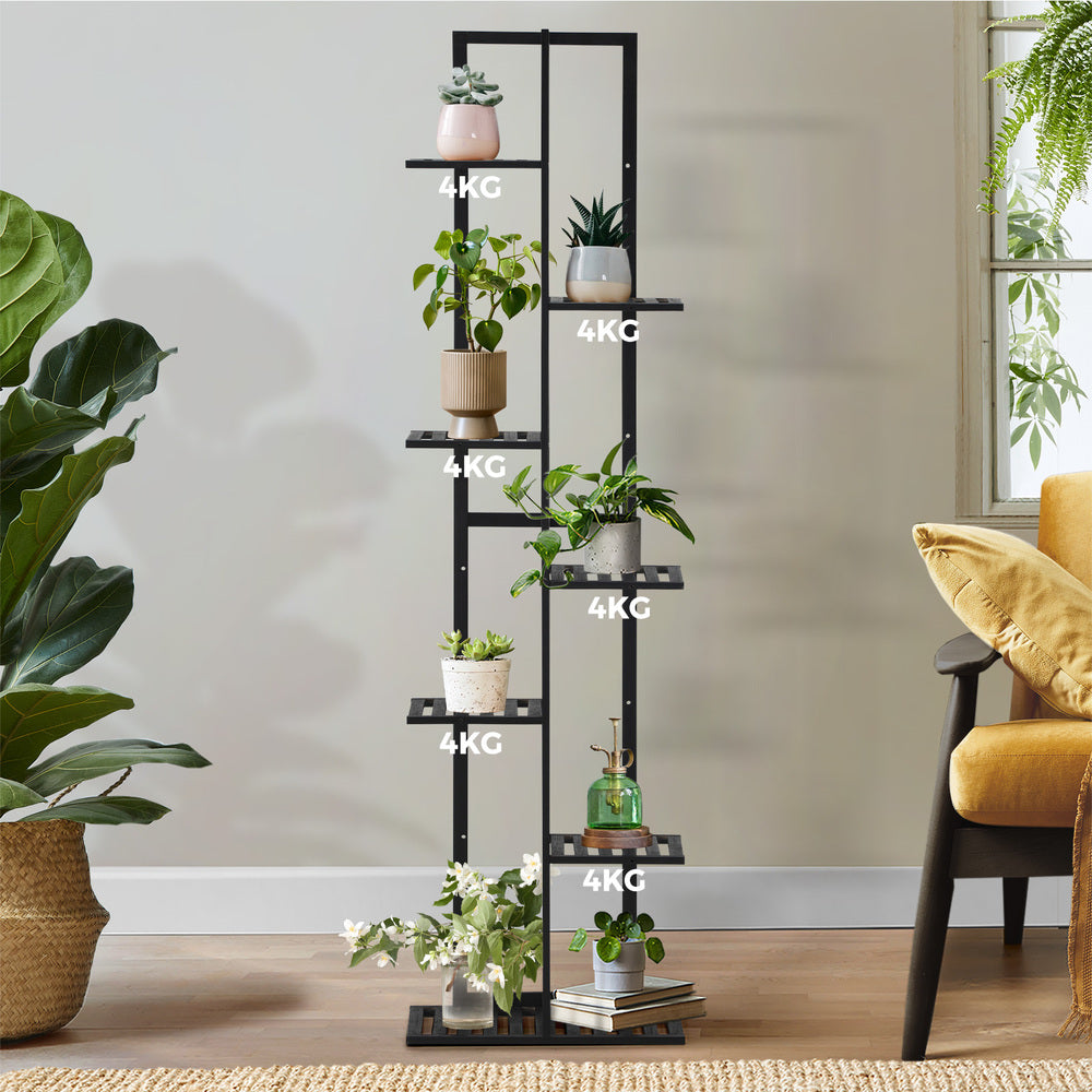 Livsip 7 Tiers Bamboo Plant Stand Staged Black-Plant Stand-PEROZ Accessories