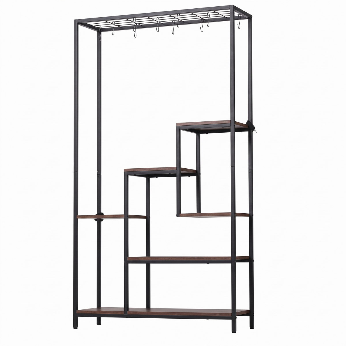 Artiss Tall Plant Stand Indoor, 6-Tier Pot Plant Shelf with Hanging Hooks, Metal &amp; Wooden Flower Holder, Large Tiered Display Rack for Patio Garden Balcony Living Room, Indoor Outdoor Use
