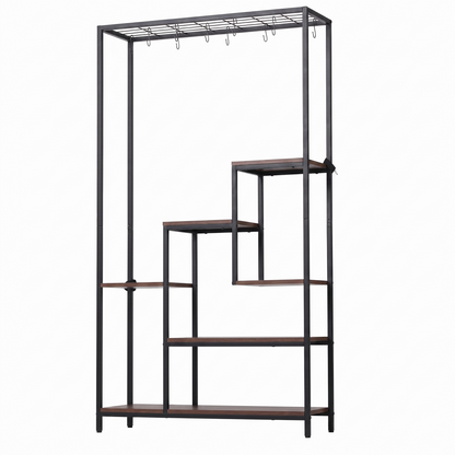 Artiss Tall Plant Stand Indoor, 6-Tier Pot Plant Shelf with Hanging Hooks, Metal &amp; Wooden Flower Holder, Large Tiered Display Rack for Patio Garden Balcony Living Room, Indoor Outdoor Use