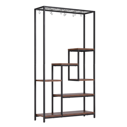 Artiss Tall Plant Stand Indoor, 6-Tier Pot Plant Shelf with Hanging Hooks, Metal &amp; Wooden Flower Holder, Large Tiered Display Rack for Patio Garden Balcony Living Room, Indoor Outdoor Use