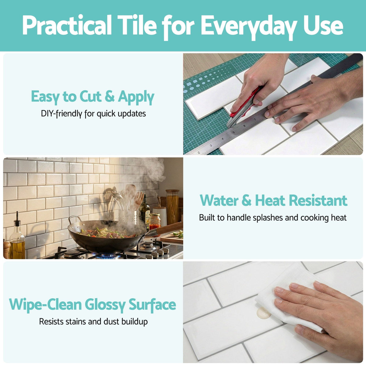 Artiss 3D Peel and Stick Wall Tiles Self Adhesive Subway Backsplash 10 Sheets, White-Home &amp; Garden > Decor > Wallpaper-PEROZ Accessories
