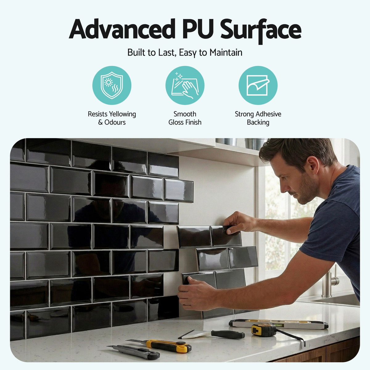 Artiss 3D Peel and Stick Wall Tiles Self Adhesive Subway Backsplash 10 Sheets, Black-Home &amp; Garden > Decor > Wallpaper-PEROZ Accessories