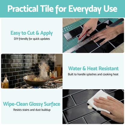 Artiss 3D Peel and Stick Wall Tiles Self Adhesive Subway Backsplash 10 Sheets, Black-Home &amp; Garden > Decor > Wallpaper-PEROZ Accessories