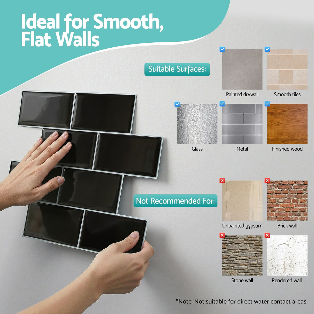 Artiss 3D Peel and Stick Wall Tiles Self Adhesive Subway Backsplash 10 Sheets, Black-Home &amp; Garden > Decor > Wallpaper-PEROZ Accessories