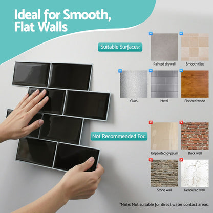 Artiss 3D Peel and Stick Wall Tiles Self Adhesive Subway Backsplash 10 Sheets, Black-Home &amp; Garden > Decor > Wallpaper-PEROZ Accessories
