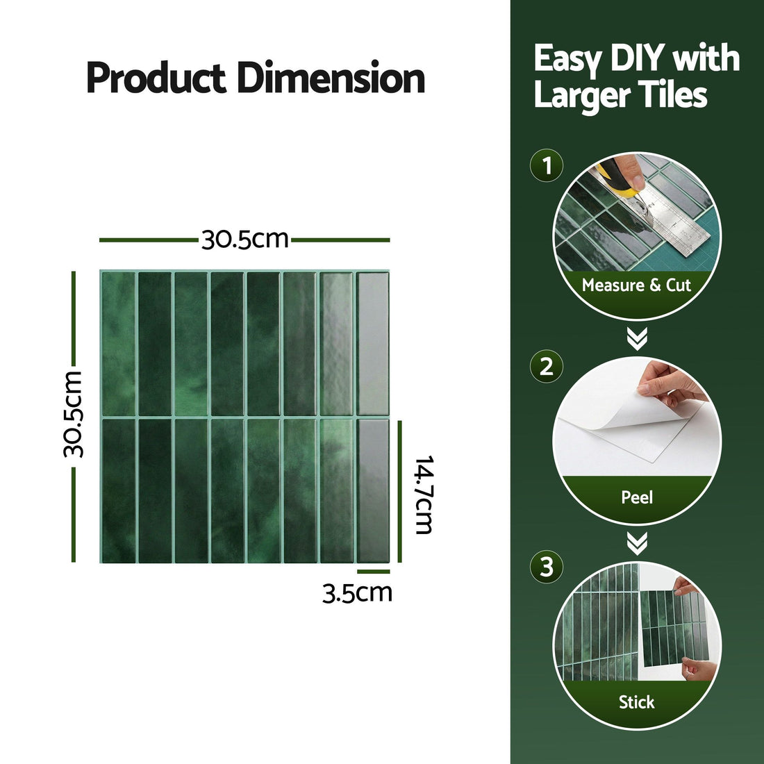 Artiss 3D Peel and Stick Wall Tiles Self Adhesive LinearGrid Backsplash 10 Sheets, Green-Home &amp; Garden > Decor > Wallpaper-PEROZ Accessories