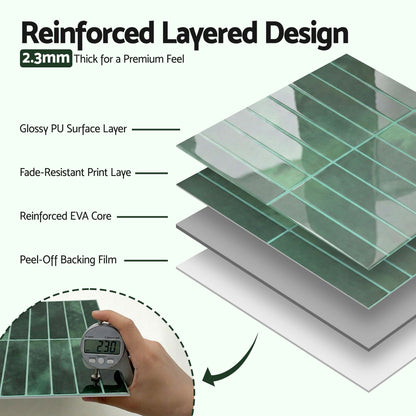 Artiss 3D Peel and Stick Wall Tiles Self Adhesive LinearGrid Backsplash 10 Sheets, Green-Home &amp; Garden > Decor > Wallpaper-PEROZ Accessories