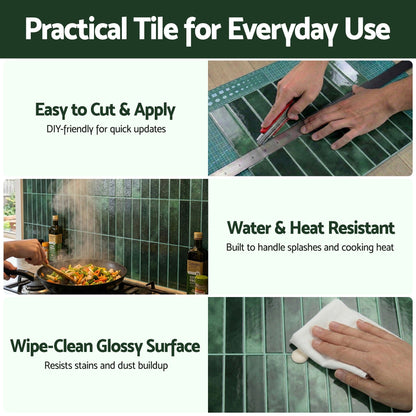 Artiss 3D Peel and Stick Wall Tiles Self Adhesive LinearGrid Backsplash 10 Sheets, Green-Home &amp; Garden > Decor > Wallpaper-PEROZ Accessories