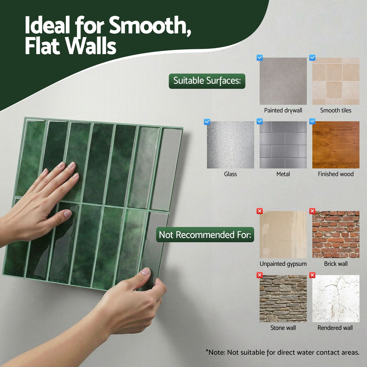 Artiss 3D Peel and Stick Wall Tiles Self Adhesive LinearGrid Backsplash 10 Sheets, Green-Home &amp; Garden > Decor > Wallpaper-PEROZ Accessories