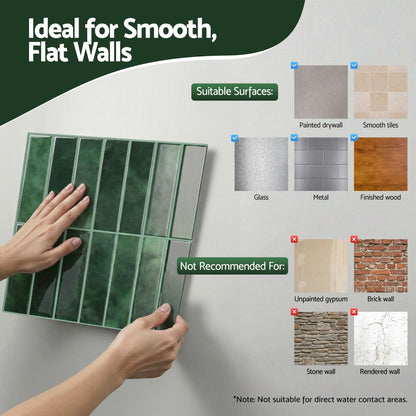 Artiss 3D Peel and Stick Wall Tiles Self Adhesive LinearGrid Backsplash 10 Sheets, Green-Home &amp; Garden > Decor > Wallpaper-PEROZ Accessories