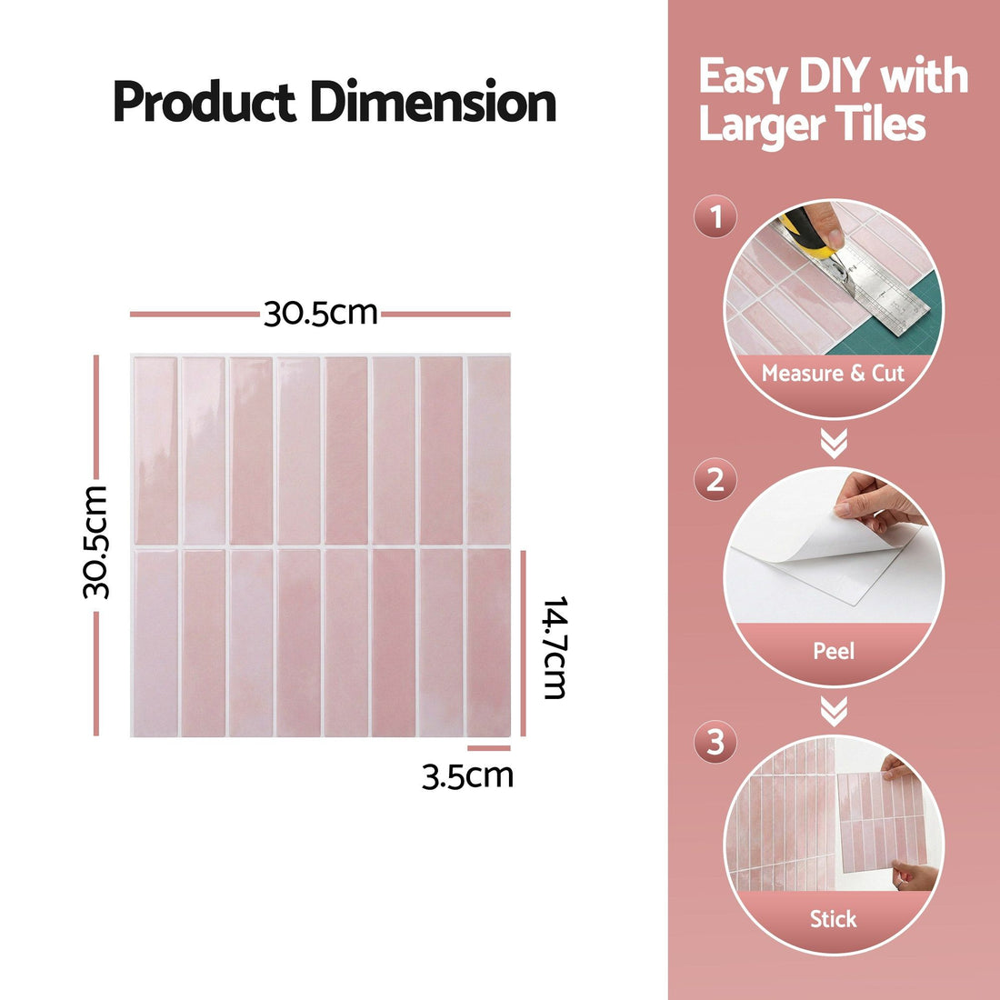 Artiss 3D Peel and Stick Wall Tiles Self Adhesive LinearGrid Backsplash 10 Sheets, Pink-Home &amp; Garden > Decor > Wallpaper-PEROZ Accessories