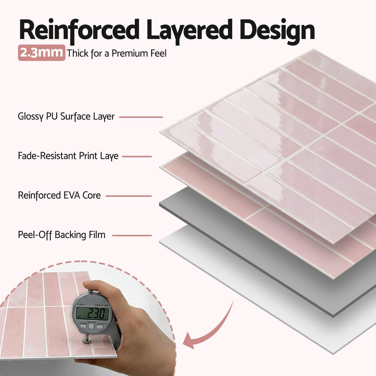 Artiss 3D Peel and Stick Wall Tiles Self Adhesive LinearGrid Backsplash 10 Sheets, Pink-Home &amp; Garden > Decor > Wallpaper-PEROZ Accessories