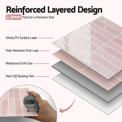 Artiss 3D Peel and Stick Wall Tiles Self Adhesive LinearGrid Backsplash 10 Sheets, Pink-Home &amp; Garden > Decor > Wallpaper-PEROZ Accessories