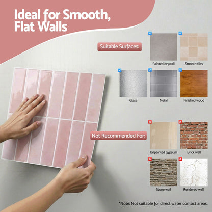Artiss 3D Peel and Stick Wall Tiles Self Adhesive LinearGrid Backsplash 10 Sheets, Pink-Home &amp; Garden > Decor > Wallpaper-PEROZ Accessories