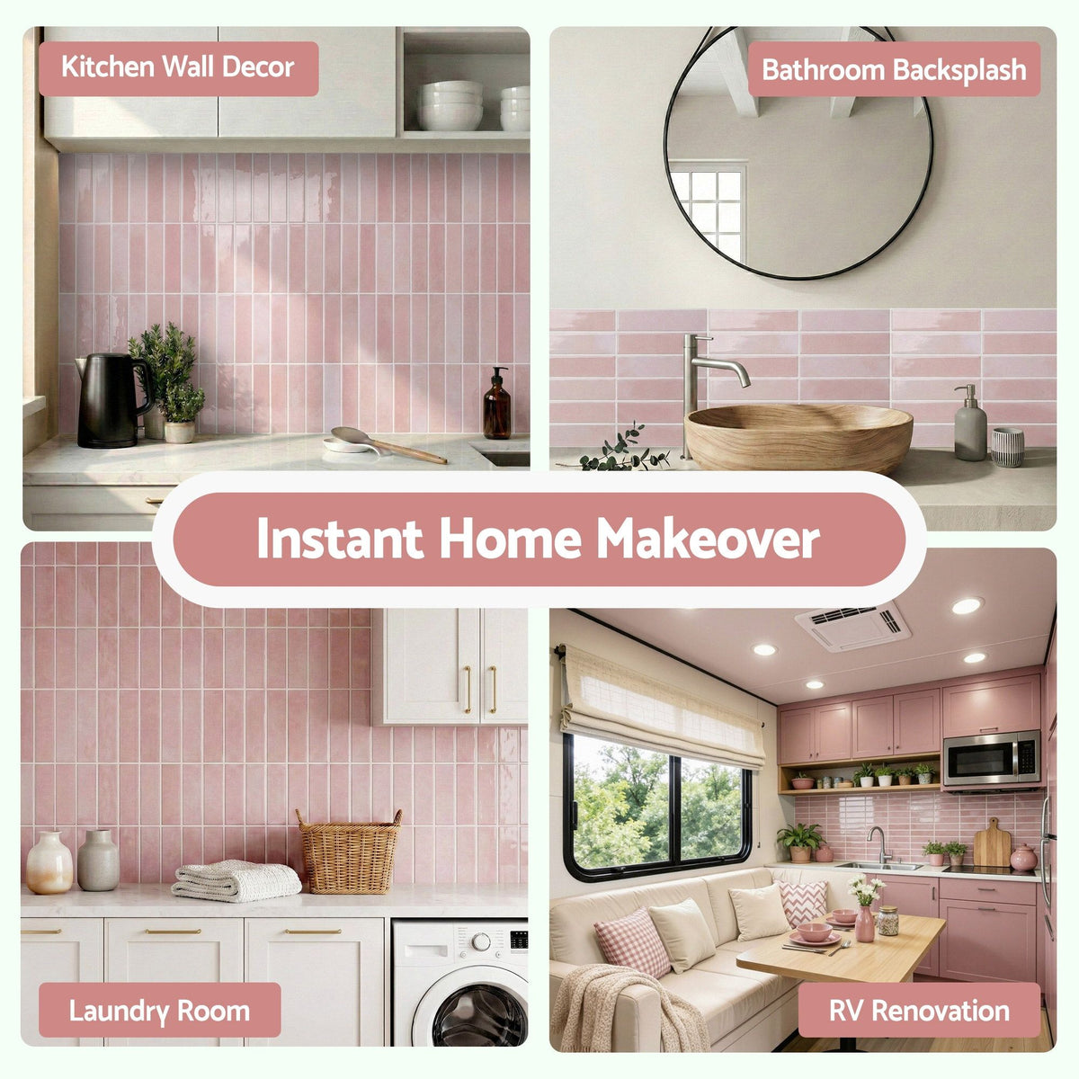 Artiss 3D Peel and Stick Wall Tiles Self Adhesive LinearGrid Backsplash 10 Sheets, Pink-Home &amp; Garden > Decor > Wallpaper-PEROZ Accessories