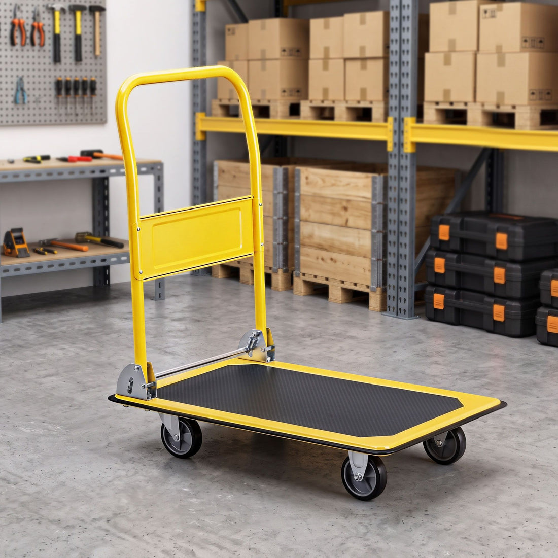 Giantz Platform Trolley Hand Truck Folding Platform Cart 150kg Load Yellow-Tools > Tools Storage > Utility Trolleys-PEROZ Accessories