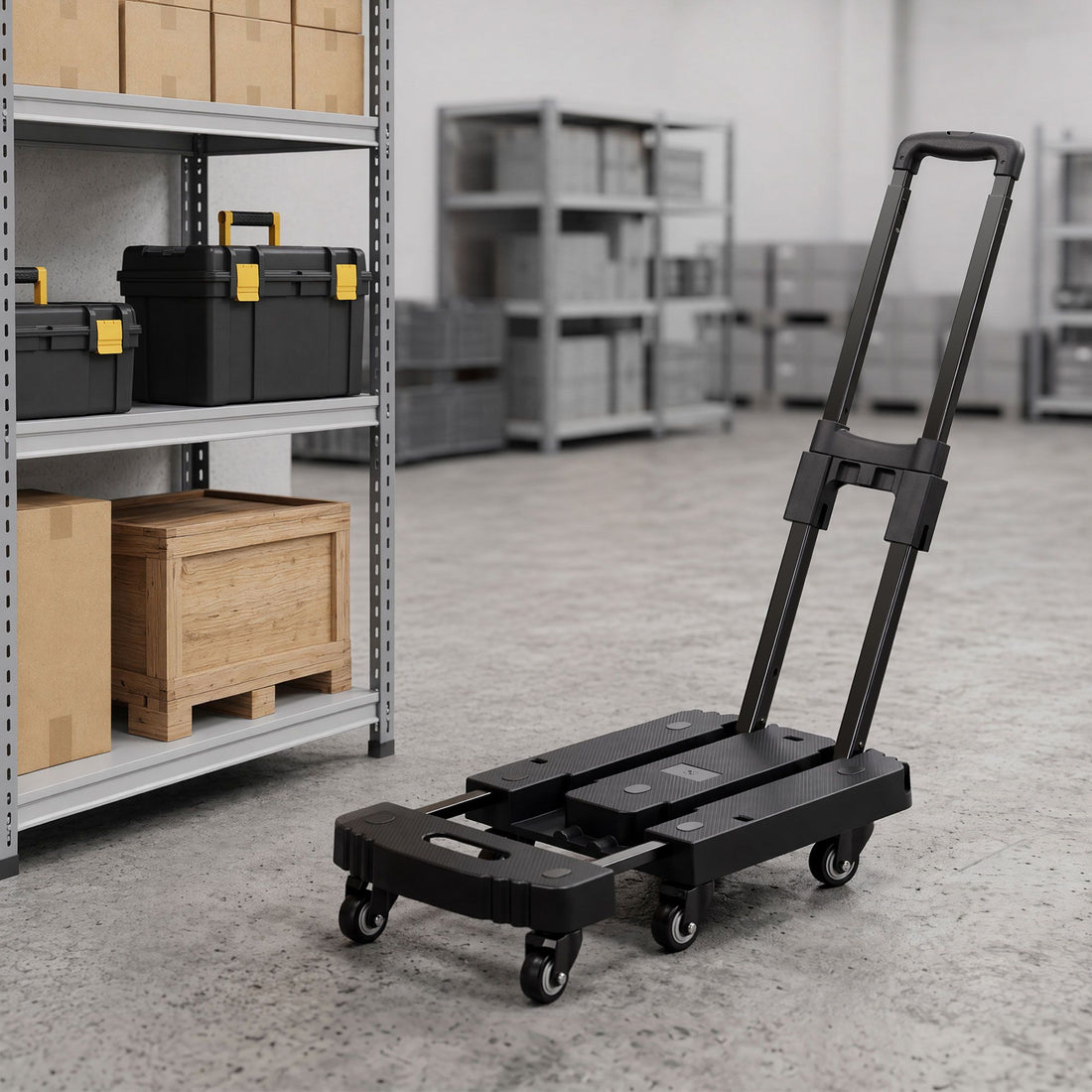 Giantz Folding Hand Truck Platform Trolley Foldable Dolly Cart 200kg Load Black-Tools > Tools Storage > Utility Trolleys-PEROZ Accessories