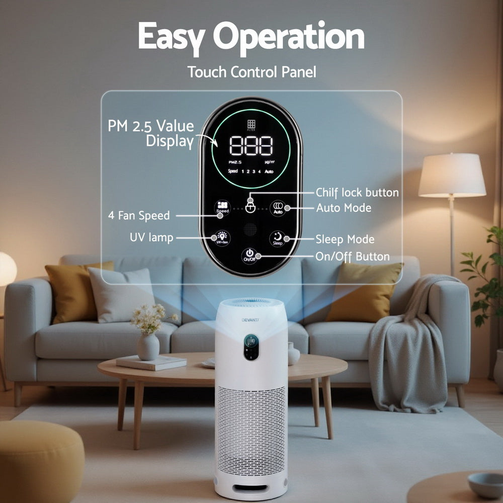 Devanti Air Purifier 4-Layer HEPA Filter White-Appliances &gt; Aroma Diffusers &amp; Humidifiers &gt; Purifiers-PEROZ Accessories