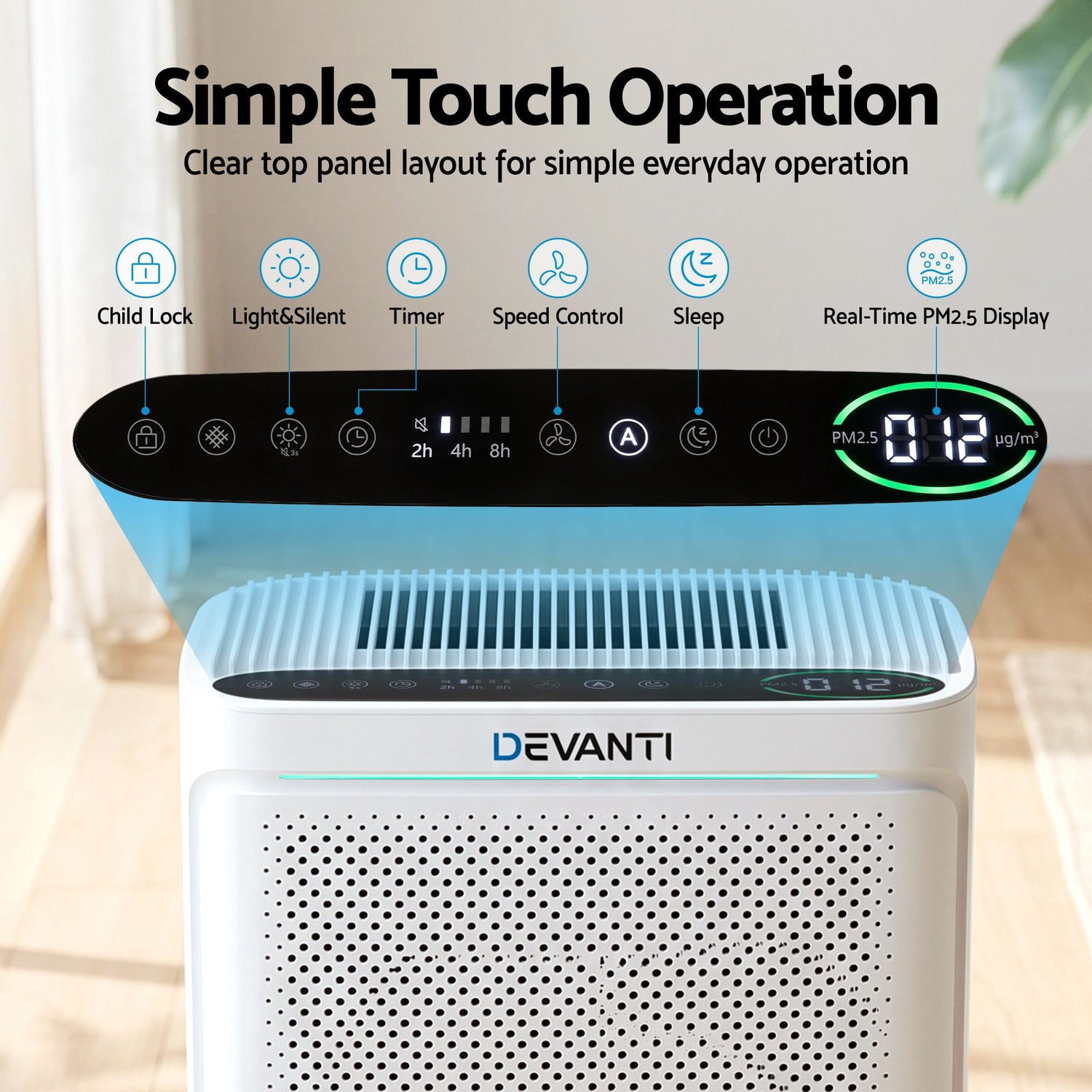 Devanti Air Purifier H12 HEPA Cleaner PM2.5 Display Spare Filter White