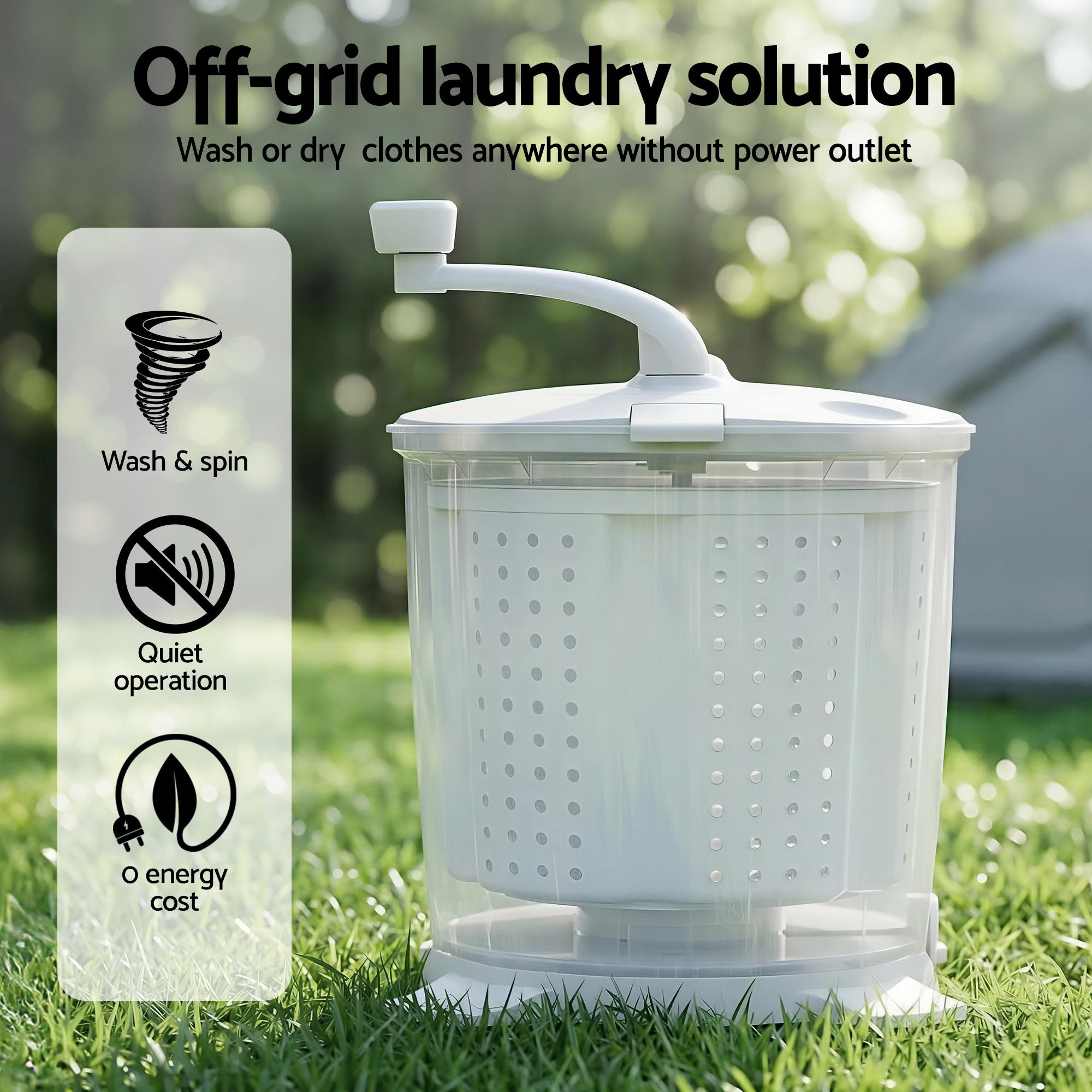 Devanti Portable Washing Machine Manual Spin Dryer Compact for Camping Caravan Apartment-Appliances > Washers, Dryers &amp; Irons > Washing Machines-PEROZ Accessories