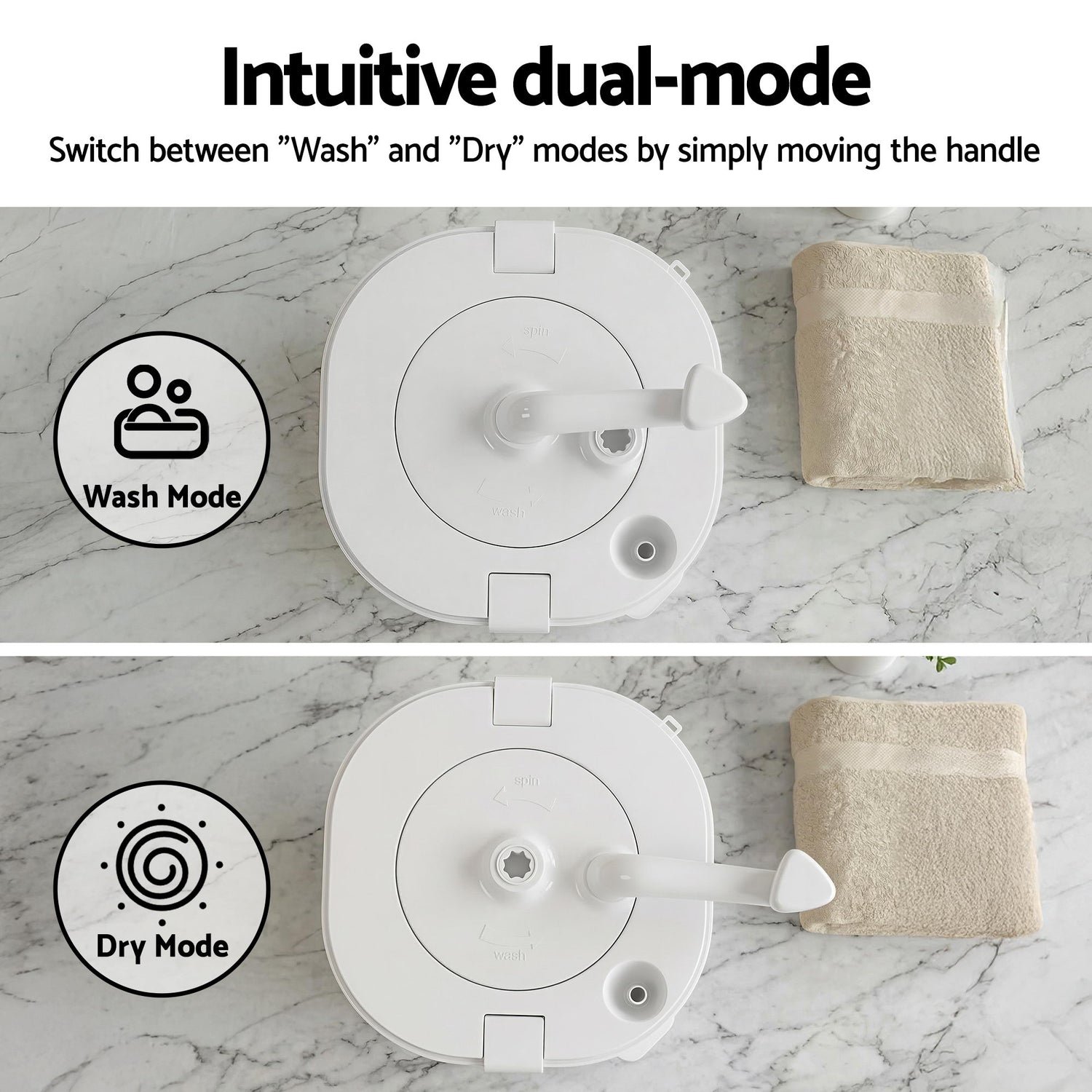 Devanti Portable Washing Machine Manual Spin Dryer Compact for Camping Caravan Apartment-Appliances > Washers, Dryers &amp; Irons > Washing Machines-PEROZ Accessories