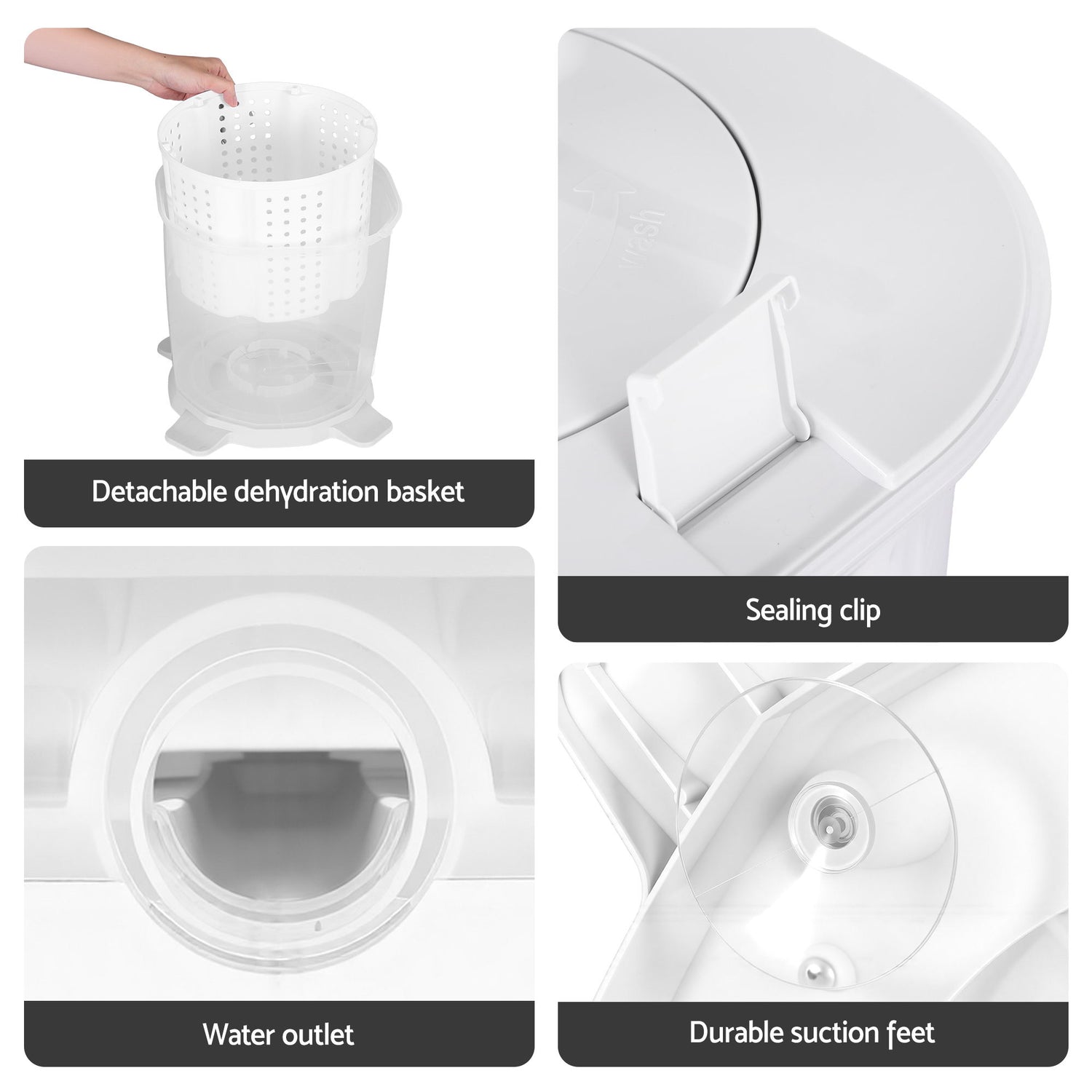Devanti Portable Washing Machine Manual Spin Dryer Compact for Camping Caravan Apartment-Appliances > Washers, Dryers &amp; Irons > Washing Machines-PEROZ Accessories