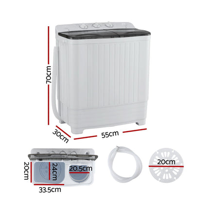 Devanti Portable Washing Machine Twin Tub 4.5KG-Appliances > Washers, Dryers &amp; Irons > Washing Machines-PEROZ Accessories