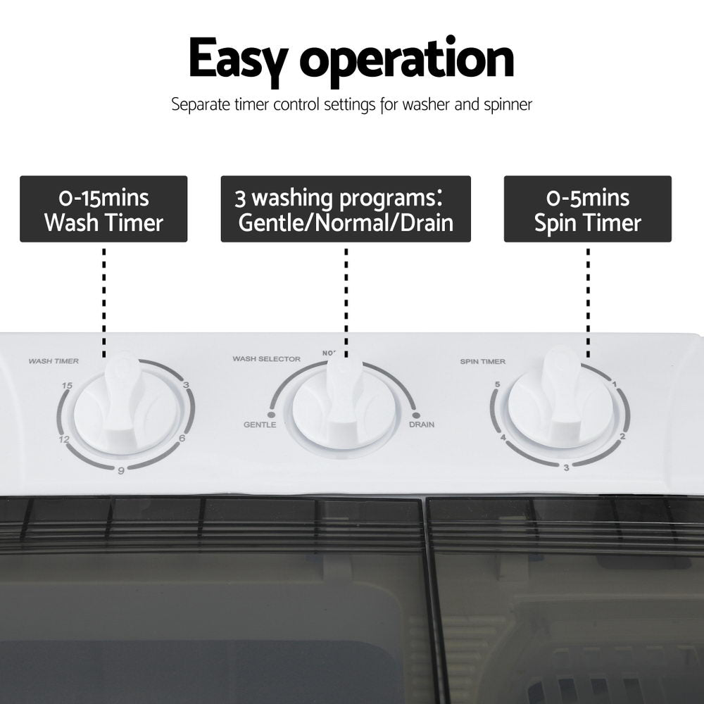 Devanti Portable Washing Machine Twin Tub 4.5KG-Appliances > Washers, Dryers &amp; Irons > Washing Machines-PEROZ Accessories