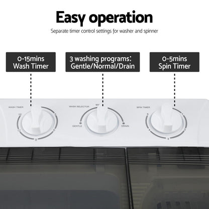 Devanti Portable Washing Machine Twin Tub 4.5KG-Appliances > Washers, Dryers &amp; Irons > Washing Machines-PEROZ Accessories