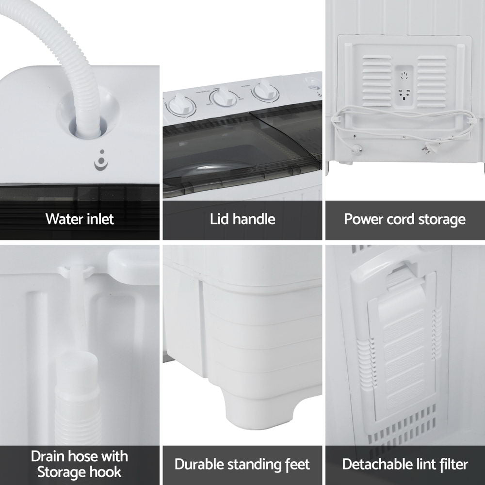Devanti Portable Washing Machine Twin Tub 4.5KG-Appliances > Washers, Dryers &amp; Irons > Washing Machines-PEROZ Accessories